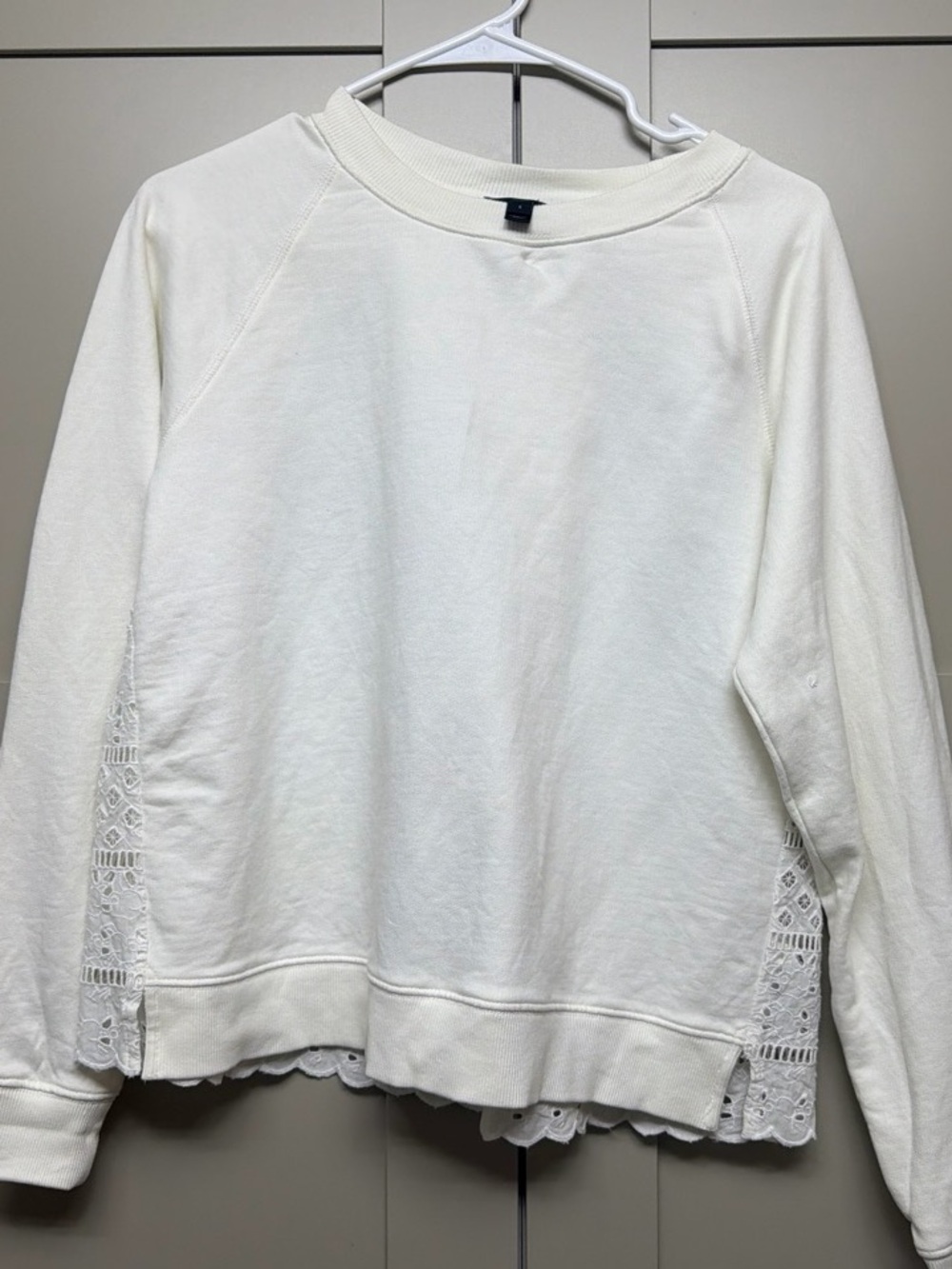J. Crew Cream Crewneck Sweatshirt with Lace Trim